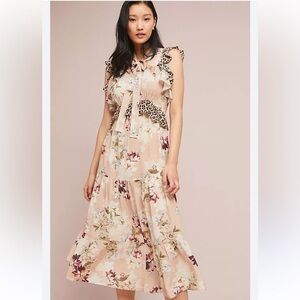 Kachel Anthropologie sedona sunrise silk floral animal print midi/maxi dress 14